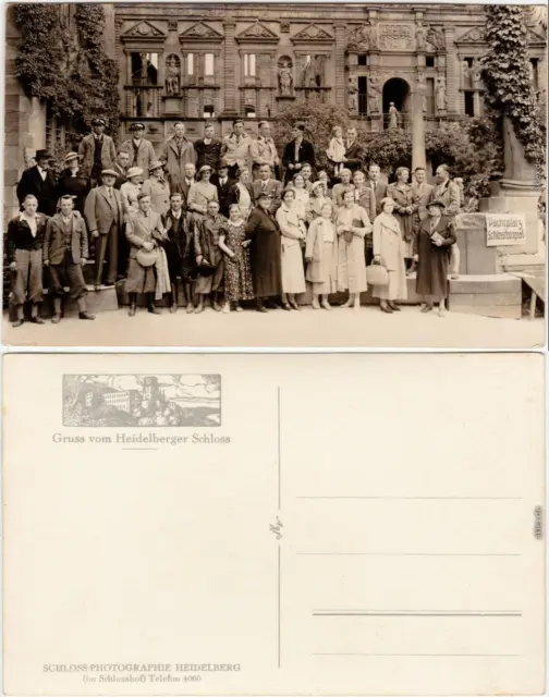 Privatfoto AK Heidelberg Heidelberger Schloss im Schlosshof Gruppenbild 1928