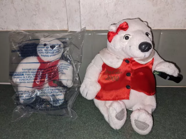 Coca Cola Plush Polar Bear Coke Bean Bag Stuffed Animal Toy lot of 2