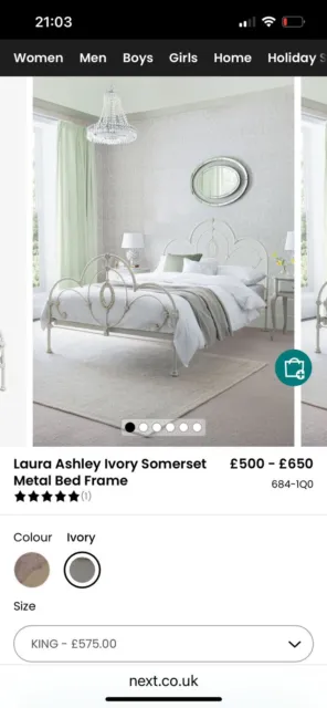 Laura Ashley Somerset Ivory Metal Bed Frame - King Size
