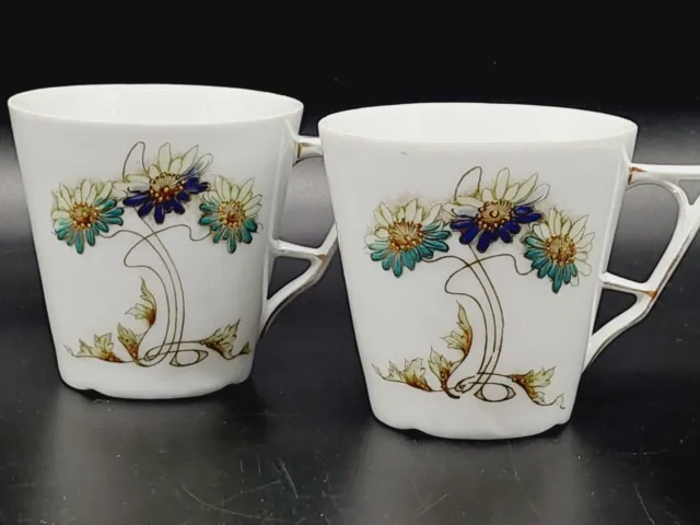 2 Antike Jugendstil Porzellan Tasse Mit Blumen Emaille Handbemalt Um 1900