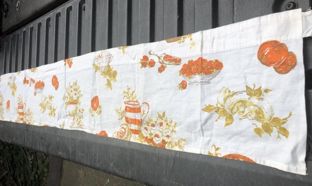 Vtg 50s/60s long curtain topper valance with pumpkins mushrooms cottage kitchen