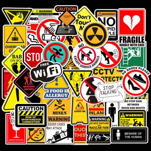 50Pcs Funny Warning Signs Stickers Vinyl Decals for Laptop Luggage Water Bottle