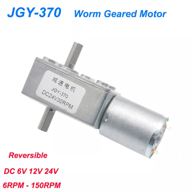 DC Worm Geared Motor 6V 12V 24V Double Shaft High Torque 6-150RPM Self-Locking