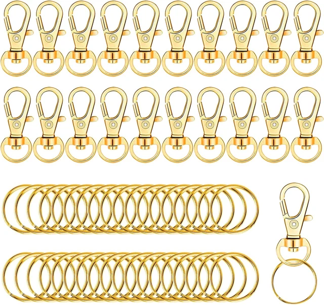 Kit 60 Pezzi: Moschettoni Girevoli E Anelli Portachiavi In Oro - Per Borse, Collari, Fai Da Te