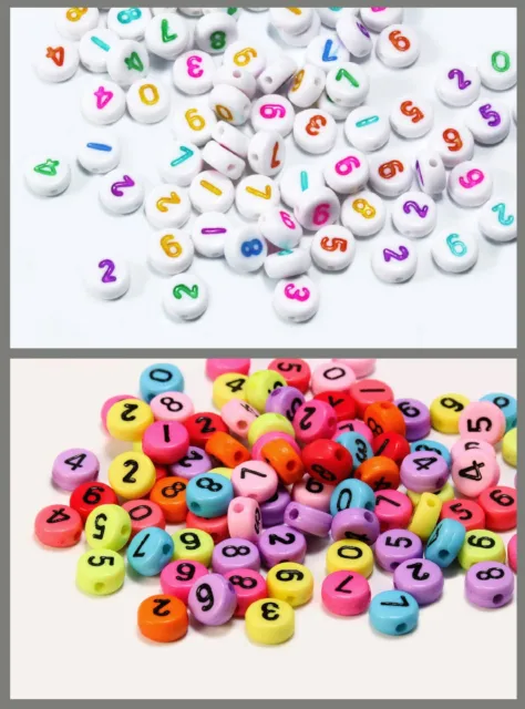 Zahlenperlen 0-9 mix Kunststoff Perlen rund Zahlen 100 Stück Perle, P-69