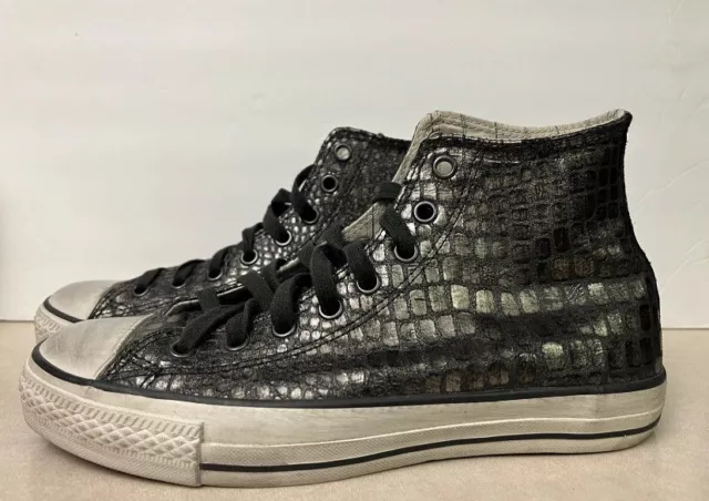 Converse x John Varvatos Hi Top Sneaker Silver Black Leather Reptile Mens 9