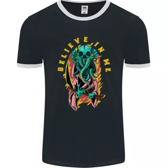 Cthulhu Believe in Me Octopus Kraken Skull Mens Ringer T-Shirt FotL