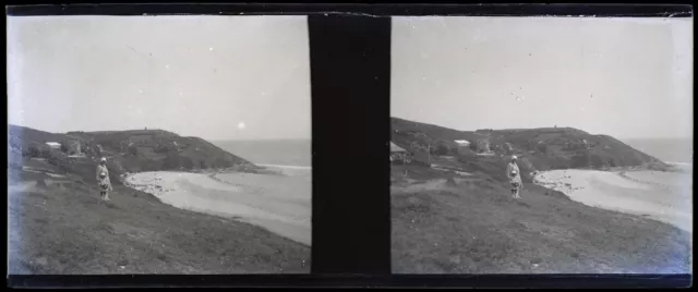 FRANCE Bord de mer c1930 Photo NEGATIVE Originale Plaque Stereo P74L18n