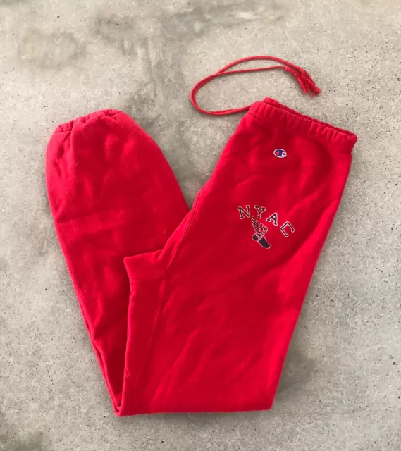 Vintage 80s NYAC Champion Reverse Weave Sweatpants Joggers Red Size Large USA