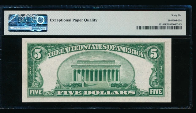AC 1934A $5 Silver Certificate PMG 66 EPQ J-A block Fr 1651 2