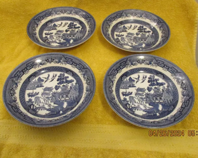 (4) Churchill England 7 3/4" Soup Bowls Blue Willow