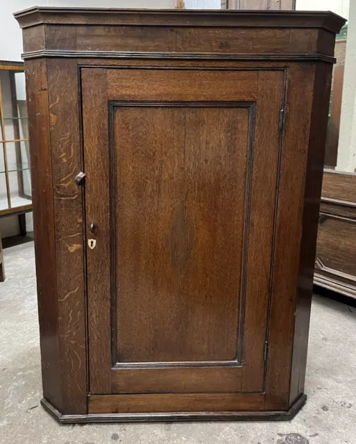 Traditional Large Antique Old Oak Wall Hung Corner Cabinet