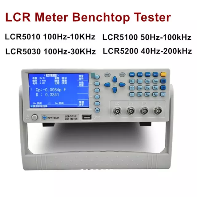 40Hz-200KHz Digital Bridge LCR Meter Benchtop Tester 5-Bit Impedance Resolution