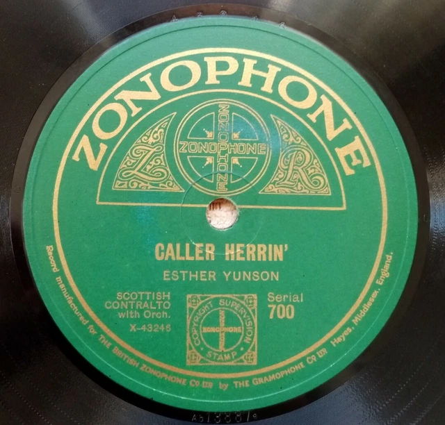 Esther Yunson 'Caller Herrin'' (1911) 78 rpm Shellac 10" Zonophone 700 EX