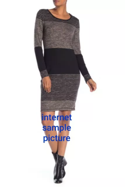 Max Studio Blue and Black Striped Long Sleeve Sweater Dress Size ExtraSmall NWT