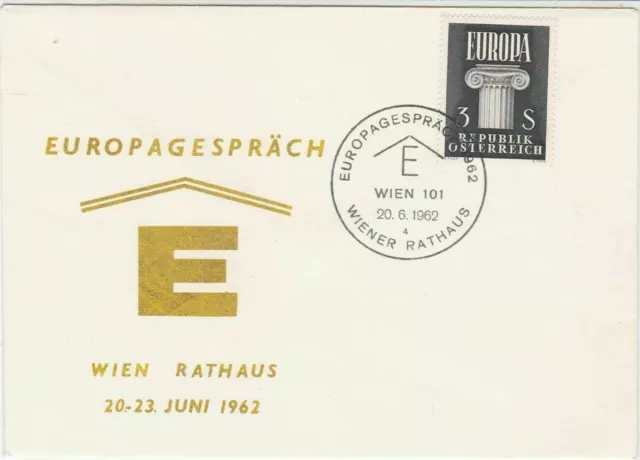 Austria Europa 1962 Europe Vienna City Hall Slogan Cancel Stamps Cover Ref 23348