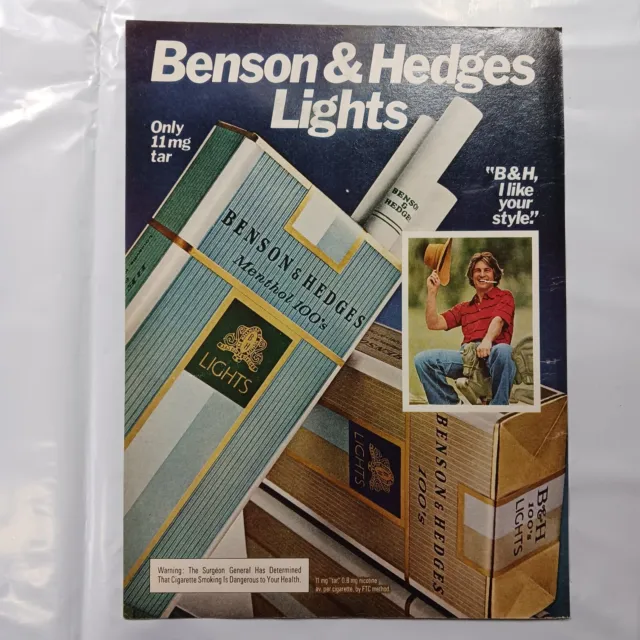 1979 Vintage Benson & Hedges Menthol 100S Lights Cigarette Print Ad