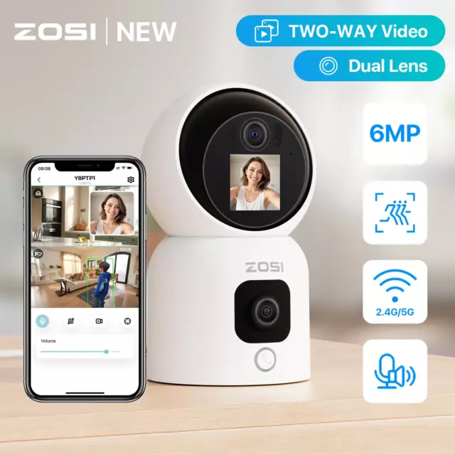 ZOSI Cámara IP PT 6MP Doble Lente Auto-seguimiento Movimiento de Humano Mascota