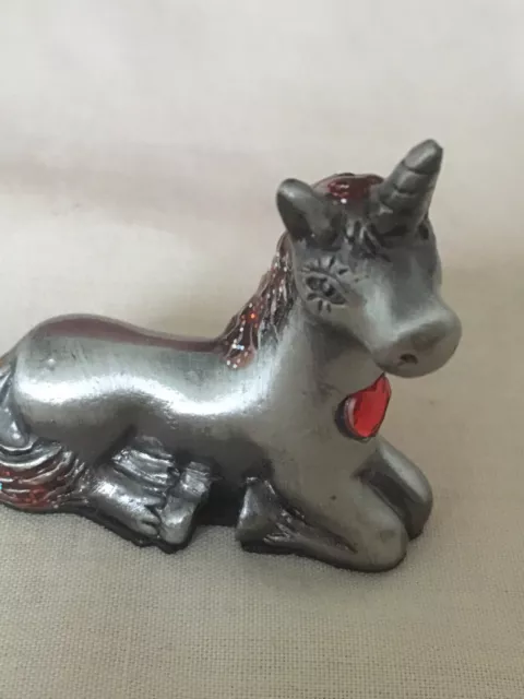 Miniature Mythical Pewter Unicorn With Love Heart & Hexagon Glitter Collectable