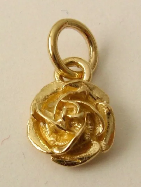 GENUINE SOLID  9ct  9K YELLOW  GOLD ENGLISH ROSE FLOWER Charm Pendant