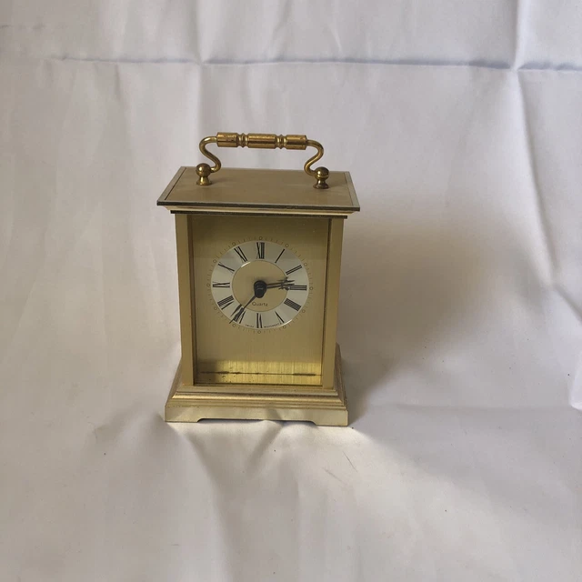 QUARTZ CARRIAGE CLOCK in working Order 5" high without handle 3 1/2 ...
