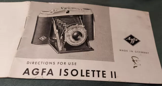 RAR AGFA ISOLETTE 2, komplette Bedienungsanleitung, 23 Seiten, User Manual 1956