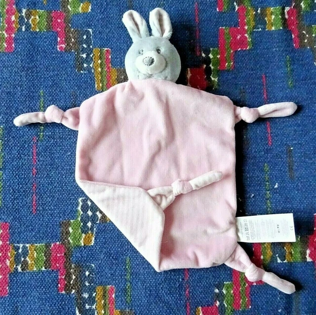 4Pa/ Doudou Plat Grelot Lapin Gris Rose Blanc Raye Olivo - Portugal Etat Neuf