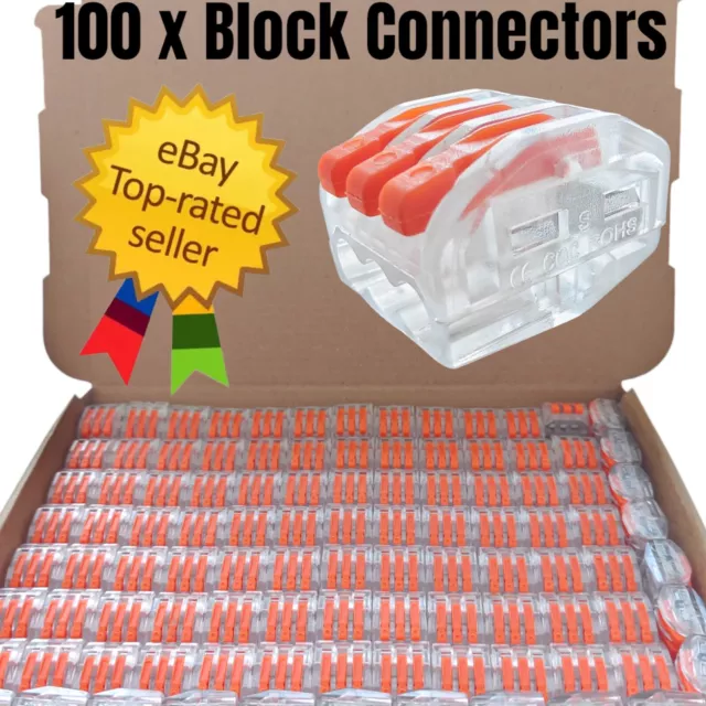 100 x 3 Pin Clear (222) SERIES ELECTRICAL TERMINAL WIRE BLOCK CONNECTORS CE Rohs