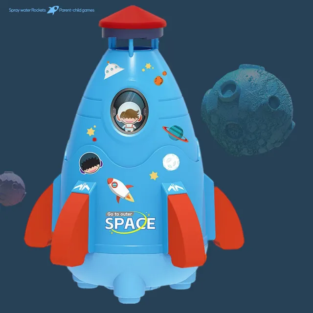 Space Rocket Sprinklers Rotating Water Powered Launcher Summer Fun Toys (Blue) U 2