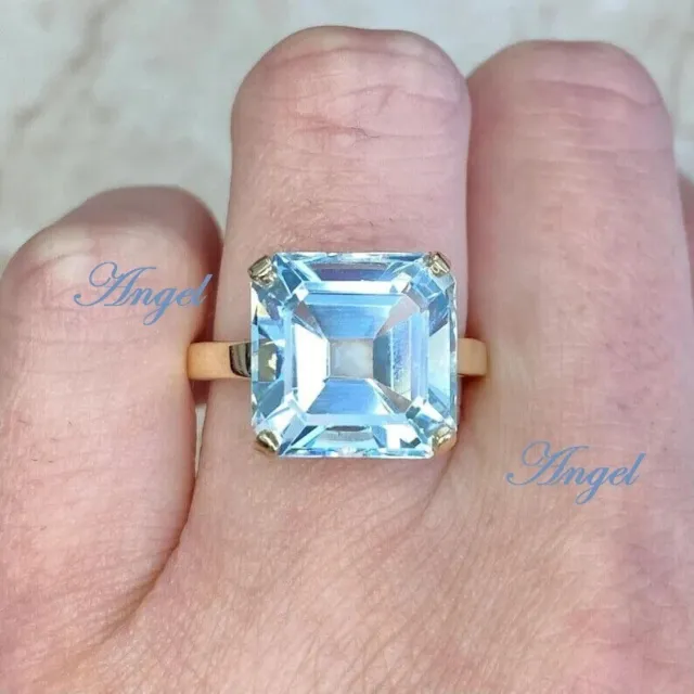 Princess Cut Natural Aquamarine Solitaire Ring 925 Solid Silver Engagement Ring