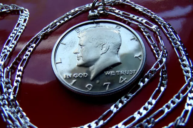 USA Proof John F Kennedy Half 50c Pendant on a 22" 925 Sterling Silver Chain