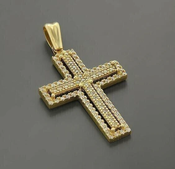 2Ct Round Cut Moissanite Men's Cross Charm Pendant Yellow Gold Plated Silver