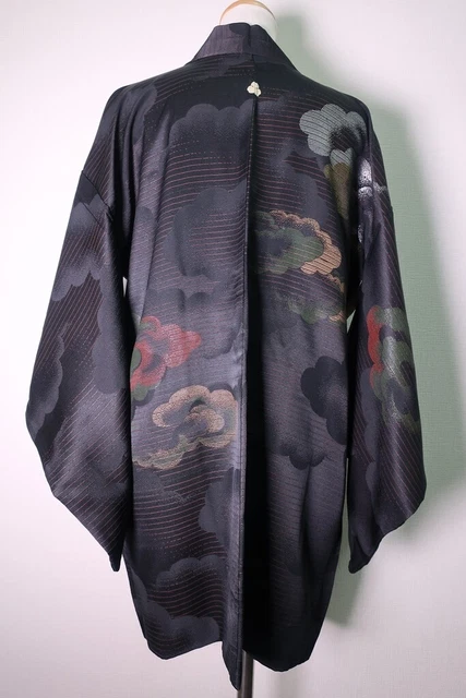 8654H4 Silk Vintage Japanese Kimono Haori Jacket Cloud Urushi 2