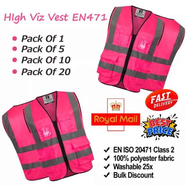 Hi Vis Vest High Vis Safety Vest Pink Waistcoat Visibility Reflective Jacket UK