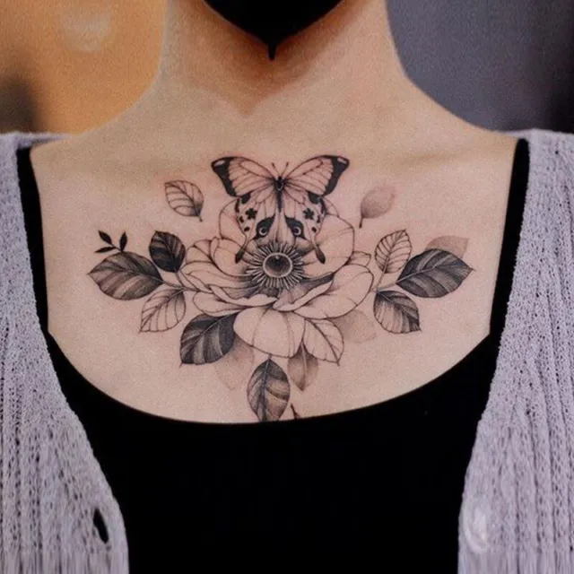 Pegatinas temporales de tatuaje mariposa flor hombre mujer brazo pecho falso arte corporal