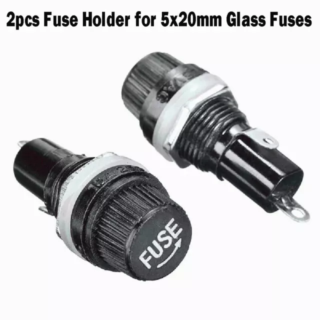 Pack of 2 Panel Mount Fuse Holders for 5x20mm Fuses 10A 250V Black and Golden