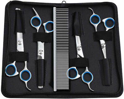Pet Dog Cat Grooming Scissors Fur Clippers Comb Kit Straight Curved Professional