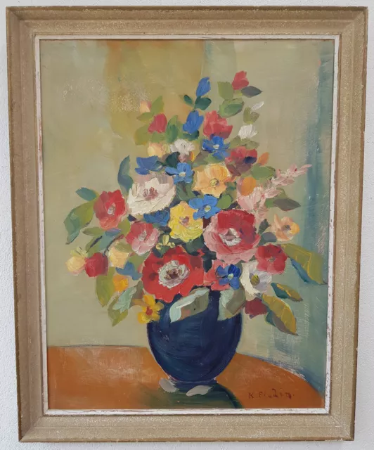 Wunderschönes altes Ölgemälde mit Rahmen Malerei Oil Painting Stillleben Blumen