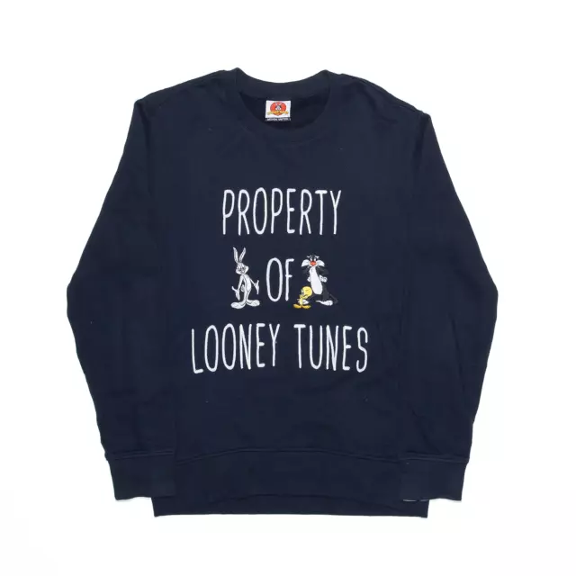 WARNER BROS Womens Looney Tunes Blue Regular Big Logo Crew Neck Sweatshirt