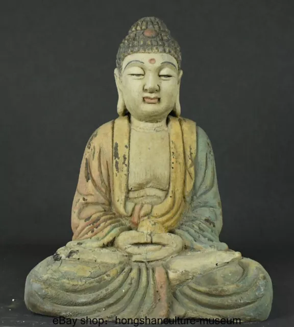 18 " Old Chinese Buddhism Wood Carved Seat Sakyamuni Tathagata Buddha Statue