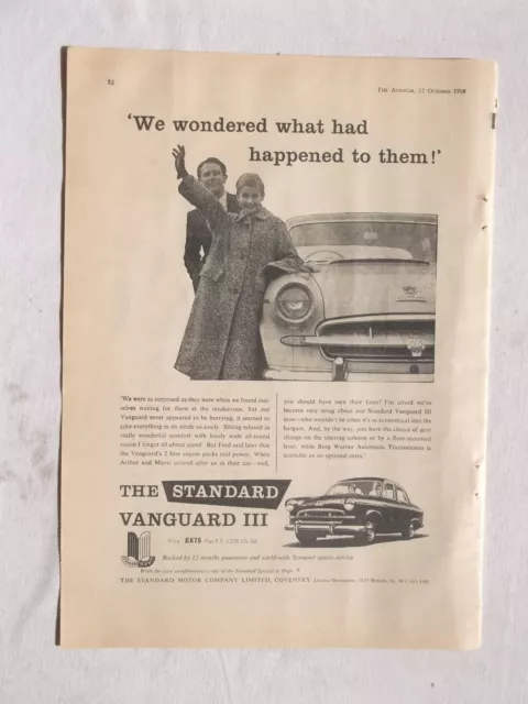 Standard Vanguard III Original Advertisement Removed from a Magazine