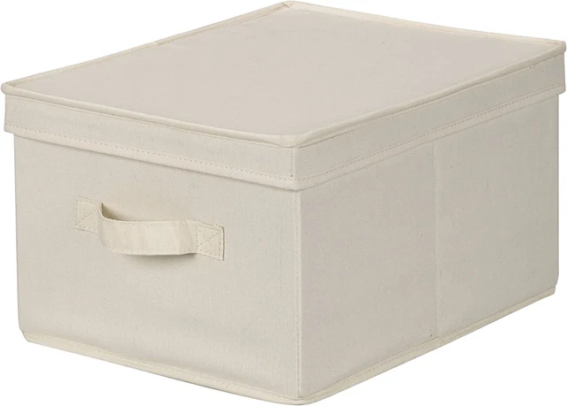 Household Essentials 113 Storage Box with Lid and Handle - Natural Beige Canvas