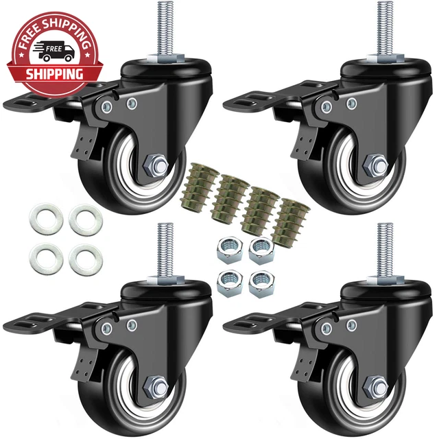 DICASAL 2" Stem Casters, Heavy Duty Swivel Stem Casters PU Foam Quite Mute No No