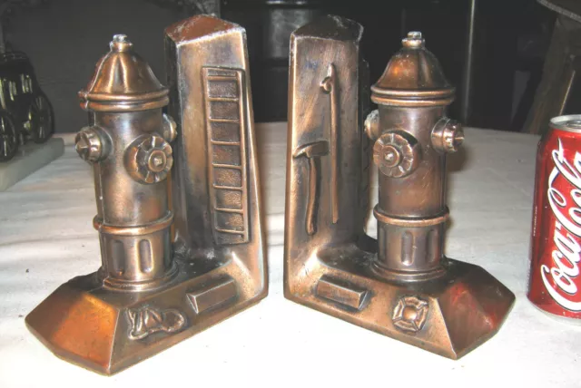 Antique Fire Hydrant Axe Helmet Tool Art Statue Sculpture Copper Bronze Bookends