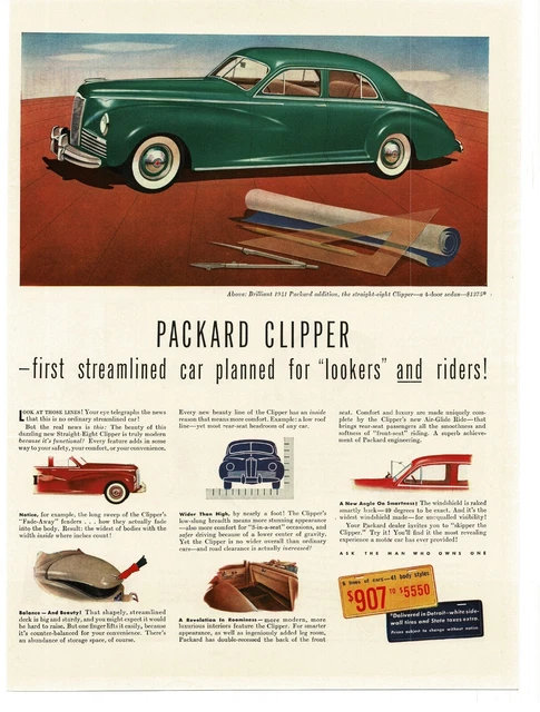 1941 PACKARD CLIPPER Green 4 door Sedan Art Vintage Print Ad 8 95 
