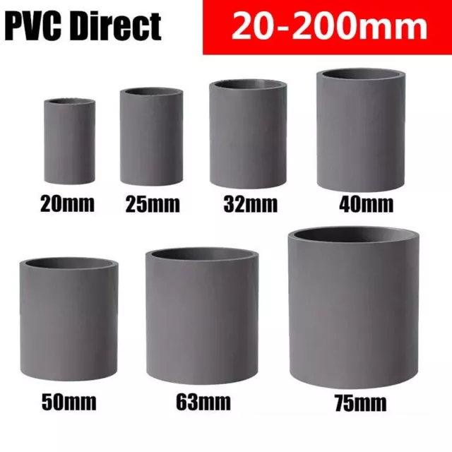 PVC Direct Pipe Fitting Straight Joint Water Pipe Socket Coupling 20~200mm Grey