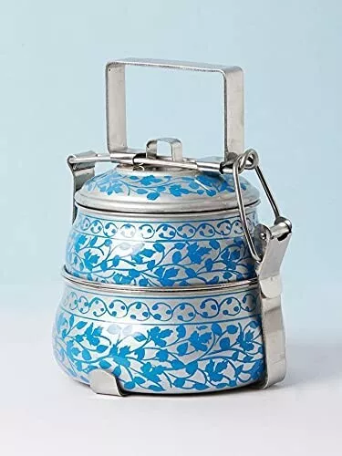 hand painted grey and blue 2 tier tiffin box/lunch box for kids/adult/ gift item