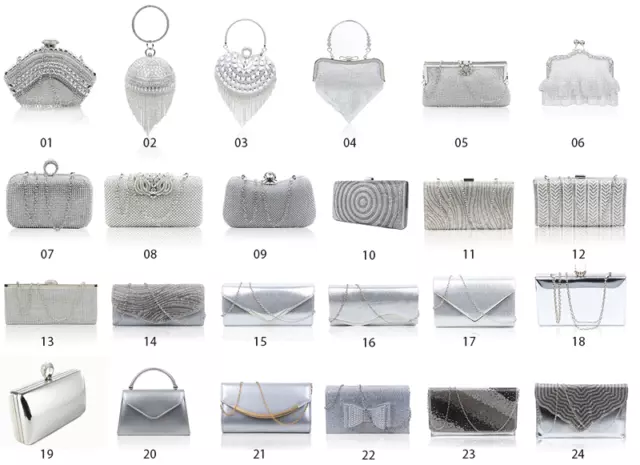 New Women Silver Crytal Clutch Bag / Ladies Evening Party Bridal Prom Handbag