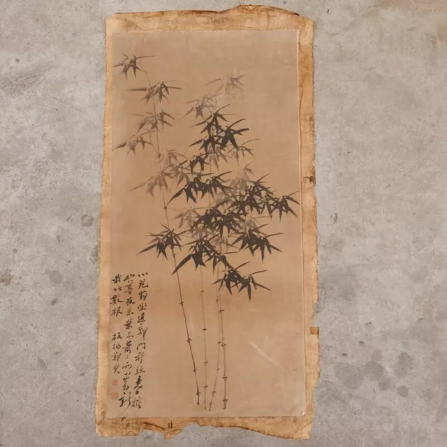 Old Chinese Scroll Painting "Zheng Banqiao bamboo" Painting Paper slice