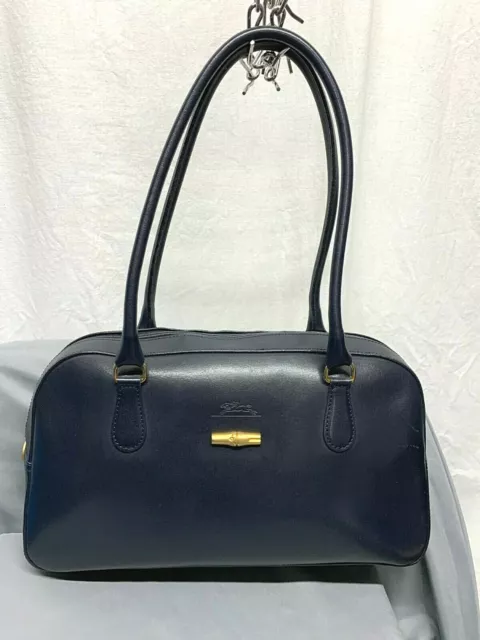 Longchamp Roseau Handbag Satchel Navy Blue w/Gold Tone hardware Zip Closure